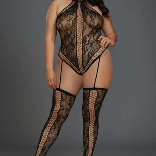 Dreamgirl Plus Size Criss Cross Teddy Bodystocking Plus Size Lingerie