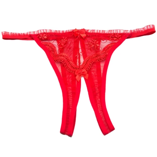 Shirley Of Hollywood Red Scalloped Open Front Thong Panties