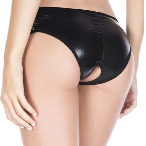 Music Legs Wet Look Lace Up Crotchless Panty Lingerie