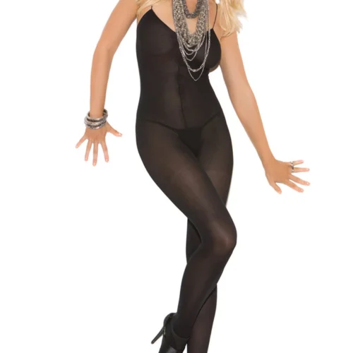 Elegant Moments Black Opaque Crotchless Body Stocking Lingerie