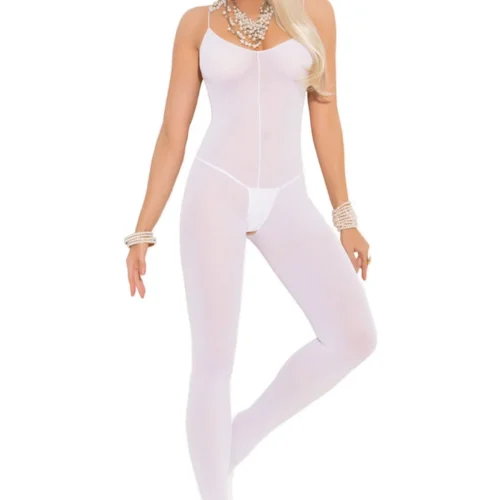 Elegant Moments White Opaque Crotchless Bodystocking