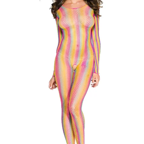 Music Legs Rainbow Striped Fishnet Body Stocking Lingerie