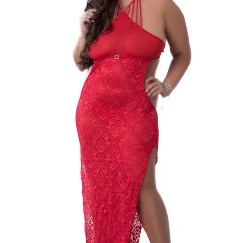 G World Intimates Plus Size Sensual Red Lace Night Dress