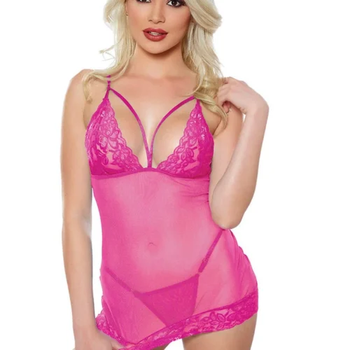 Allure Lingerie Hot Pink Blush Me Babydoll And G-string