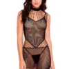 Music Legs Black Fishnet Mini With Strappy Neck And Mid Section