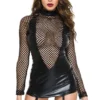 Music Legs You're Irresistible Wet Look Fishnet Mini Dress