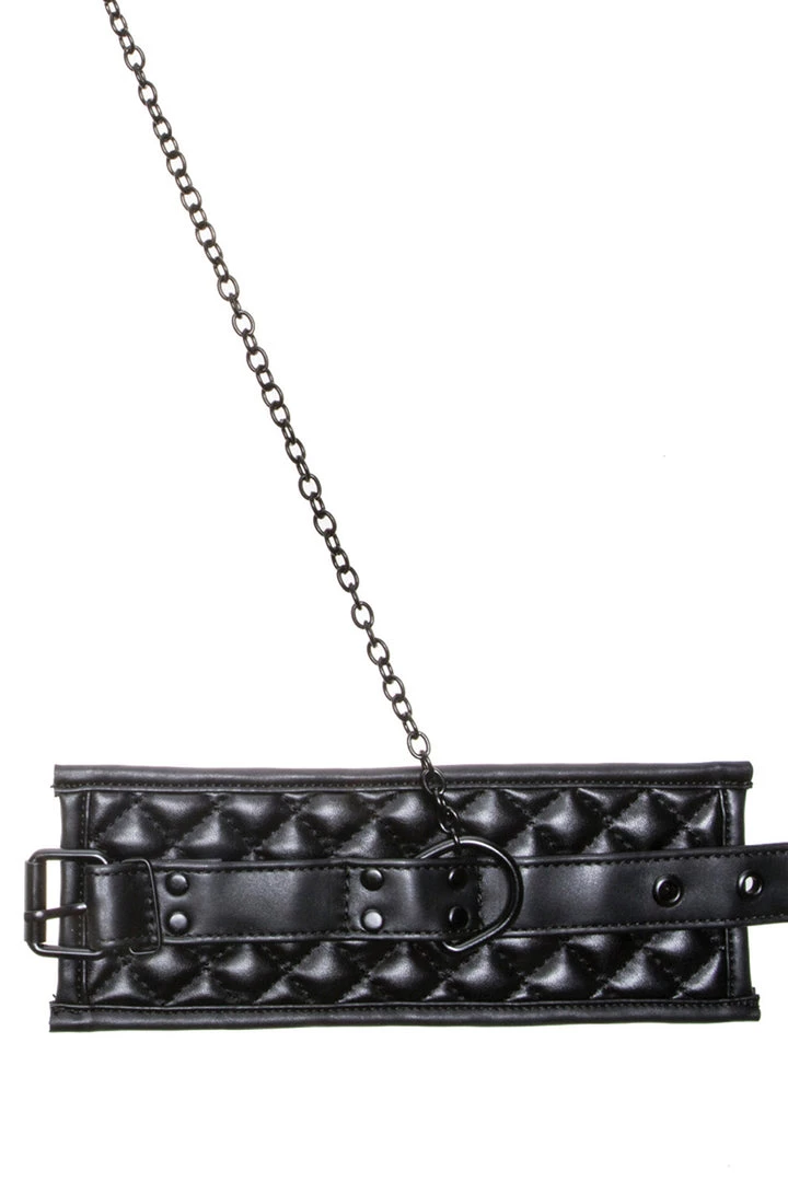 Allure Quilted Faux Leather Chained Collar & Wrist Cuffs Lingerie 4 Allure Quilted Faux Leather Chained Collar & Wrist Cuffs Lingerie