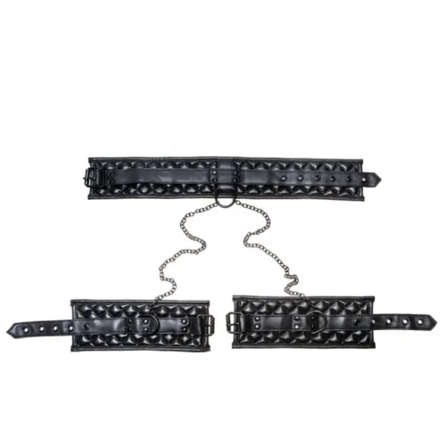 Allure Quilted Faux Leather Chained Collar & Wrist Cuffs Lingerie 6 Allure Quilted Faux Leather Chained Collar & Wrist Cuffs Lingerie