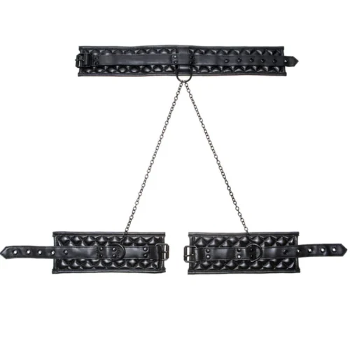 Allure Quilted Faux Leather Chained Collar & Wrist Cuffs Lingerie