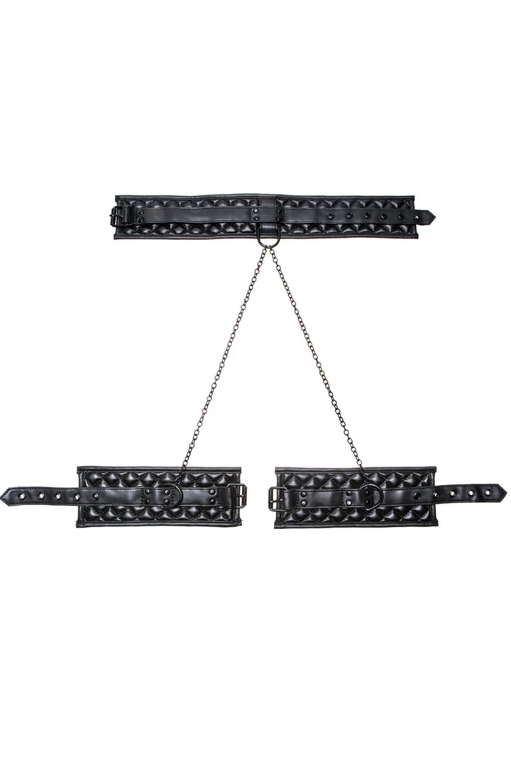 Allure Quilted Faux Leather Chained Collar & Wrist Cuffs Lingerie 2 Allure Quilted Faux Leather Chained Collar & Wrist Cuffs Lingerie