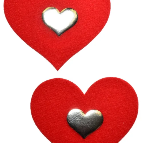 GE Apparel Red And Silver Heart Nipple Pasties