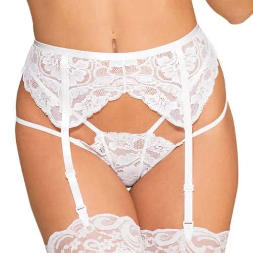 Shirley Of Hollywood Empress White Floral Lace Garter Belt Lingerie