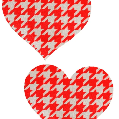 GE Apparel Red And White Houndstooth Heart Nipple Pasties