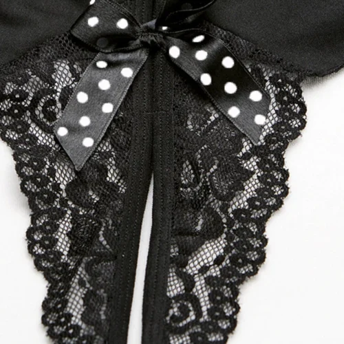 Shirley Of Hollywood Crotchless Black Spandex Panty With Polka Dot Bow