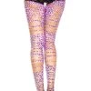 Music Legs Neon Pink Tattered Leopard Print Footless Tights Hosiery