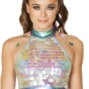 Roma Costume Iridescent Sequin Mint Crop Top