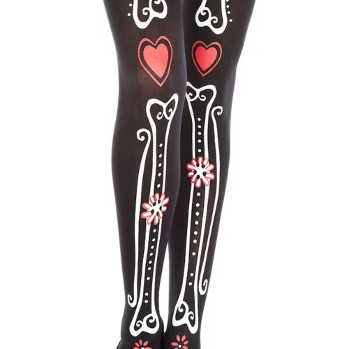 Music Legs Bone And Heart Print Pantyhose