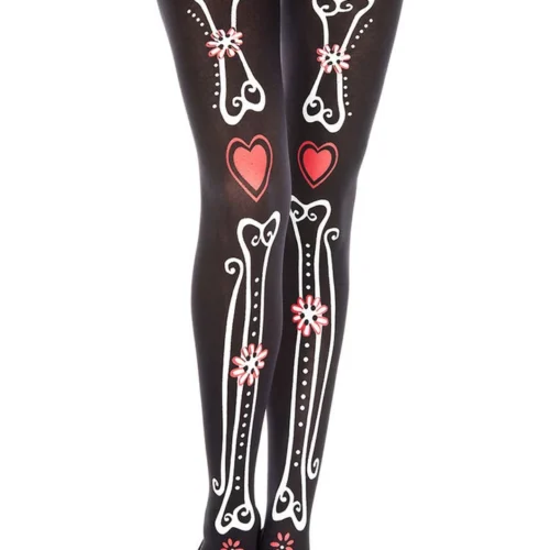 Music Legs Bone And Heart Print Pantyhose