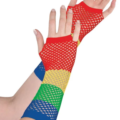 AMSCAN Color Wheel Rainbow Fishnet Gloves