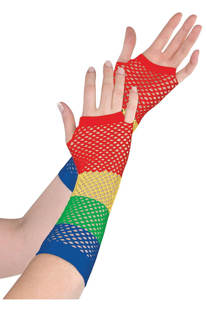 AMSCAN Color Wheel Rainbow Fishnet Gloves 1 AMSCAN Color Wheel Rainbow Fishnet Gloves