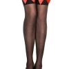 Music Legs Hosiery Sheer Black Thigh High Stockings With Red Bows