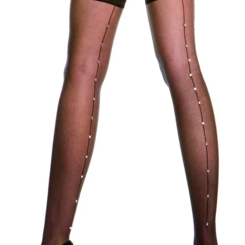 Music Legs Black Sheer Thigh High Stockings With Rhinestones