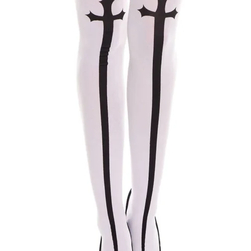 Music Legs Gothic Cross Print Thigh Highs