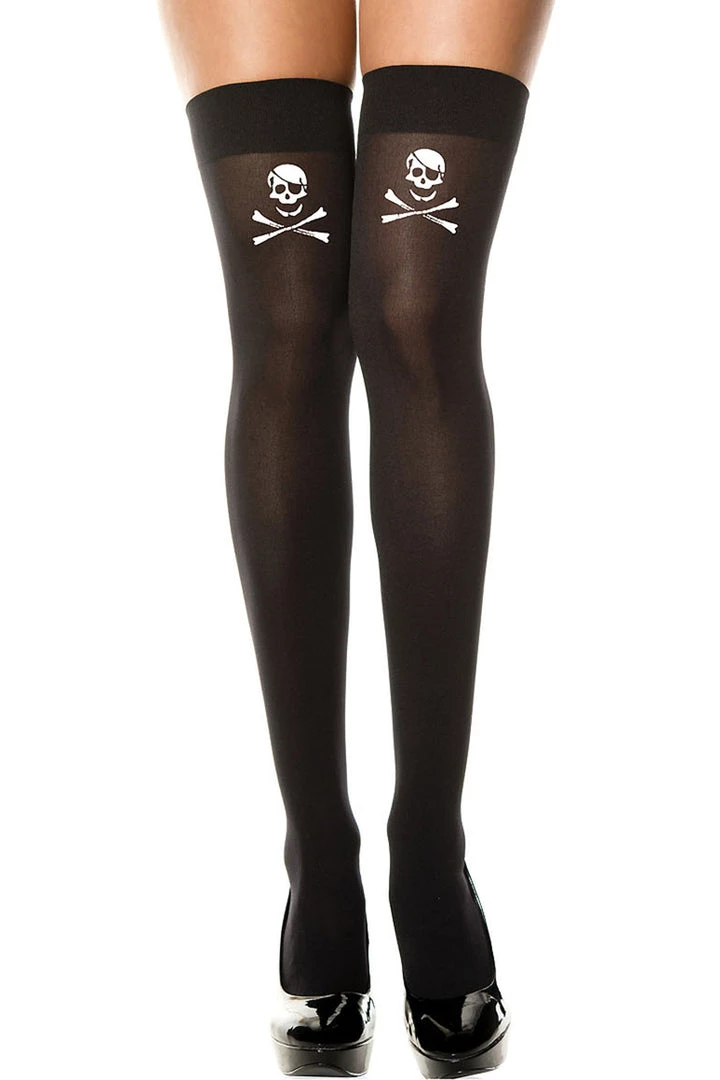 Music Legs Skull Print Opaque Thigh High Hosiery 1 Music Legs Skull Print Opaque Thigh High Hosiery