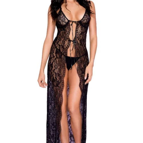 Music Legs Black Lace Open Front Lingerie Gown