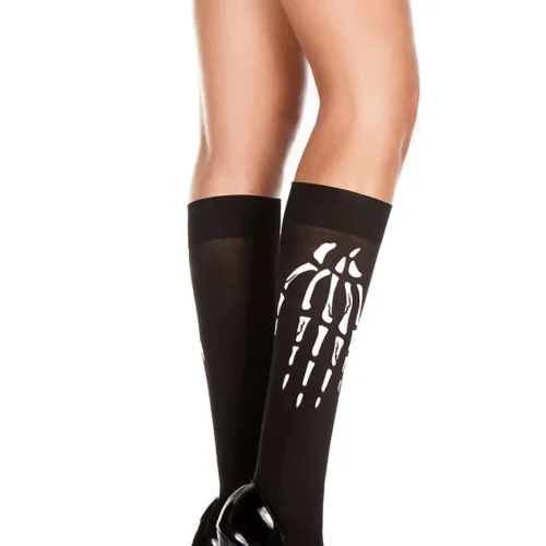 Music Legs Skeleton Print Spandex Knee High Hosiery