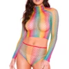 Music Legs Rainbow Fishnet Crop Top And Panty Lingerie