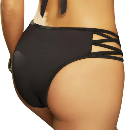 Seven Til Midnight Jasmine Black Crisscross Strap Bikini Bottoms