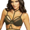 Seven Til Midnight Olive Mesh Harness Bra Lingerie