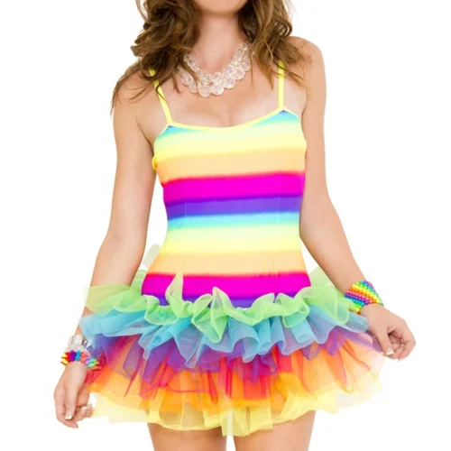 Music Legs Music Festival Wear Rainbow Stretch Mini Tutu Dress