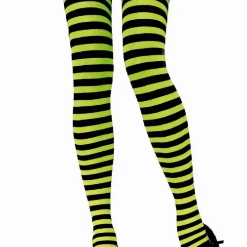 Leg Avenue Black And Lime Green Striped Pantyhose