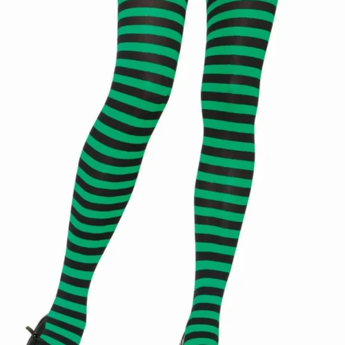 Leg Avenue Black And Kelly Green Striped Pantyhose