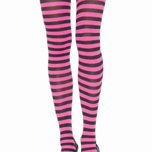 Leg Avenue Black And Neon Pink Striped Pantyhose Hosiery