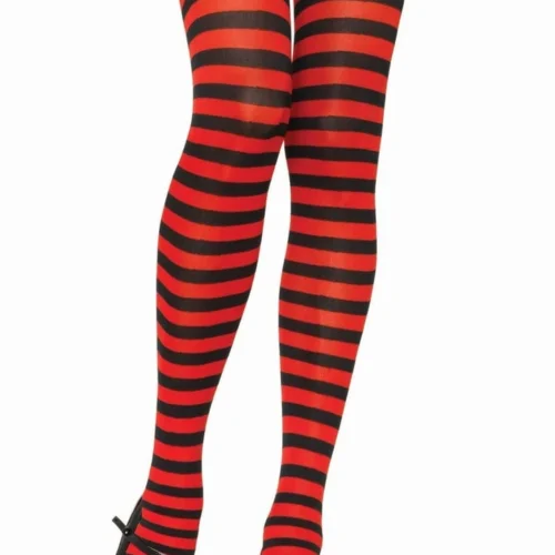 Leg Avenue Black And Red Striped Pantyhose Hosiery