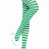 Leg Avenue Hosiery White And Kelly Green Striped Pantyhose
