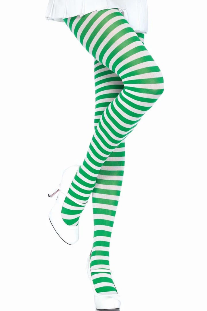 Leg Avenue Hosiery White And Kelly Green Striped Pantyhose 1 Leg Avenue Hosiery White And Kelly Green Striped Pantyhose