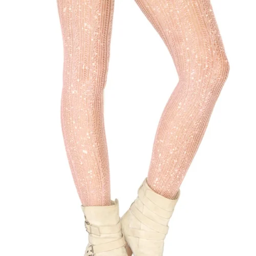 Leg Avenue Rose Gold Shimmer Spandex Crochet Tights Hosiery