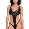 Music Legs Black Lace Teddy With Hand Cuffs