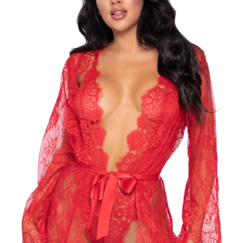 Leg Avenue Teddy Lingerie Lace Teddy And Robe Set