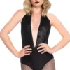 Leg Avenue Black Sequin Halter Bodysuit