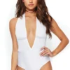 Leg Avenue Lingerie White Sequin Halter Bodysuit