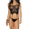 BL Brands Black Cut-Off Body Stocking W- Garters Lingerie
