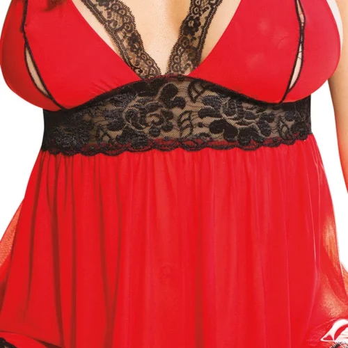 Shirley Of Hollywood Red Split Cup Mesh Babydoll & Panty