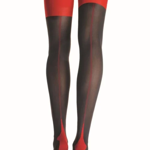 Leg Avenue Black Thigh High Stockings With Red Cuban Heel