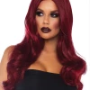 3WISHES Long Wavy Burgundy Wig