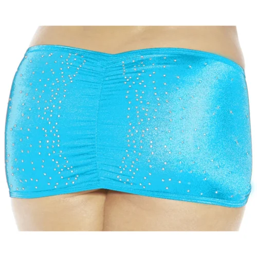 BodyShotz Bottoms Turquoise Rhinestone Scrunch Mini Skirt